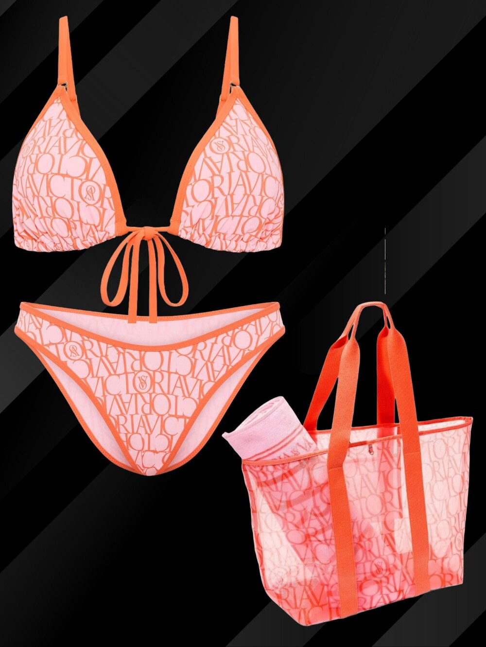 Victoria's Secret Swim Coral Logo Bundle NWT Size Med